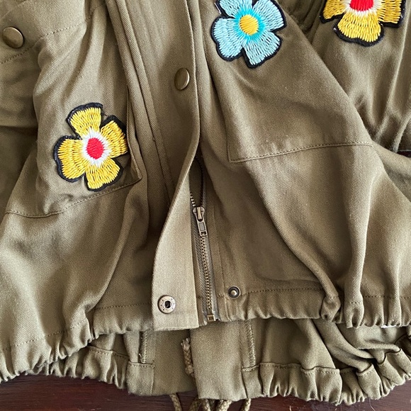 English Factory Olive Green Floral Embellished Military Utility Hoodie Jacket - Picture 8 of 11